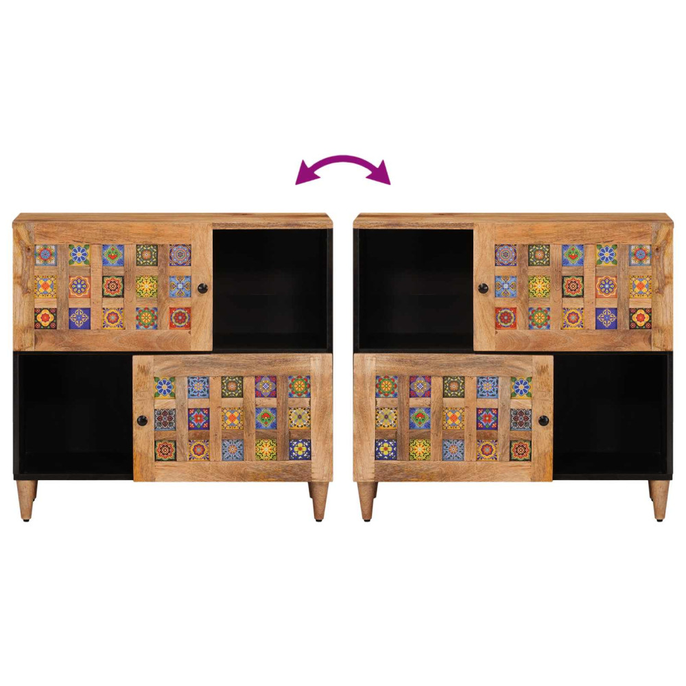 Produktbild för Sideboard med dörr Naturfärg 80 x 33 x 75 cm Massivt mangoträ