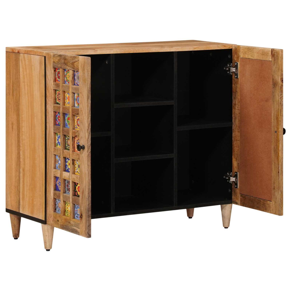 Produktbild för Sideboard med hylla Naturfärg 90 x 33 x 75 cm Massivt mangoträ