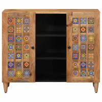 Produktbild för Sideboard med hylla Naturfärg 90 x 33 x 75 cm Massivt mangoträ