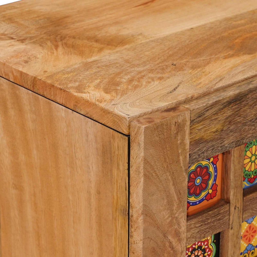 Produktbild för Sideboard med hylla Naturfärg 90 x 33 x 75 cm Massivt mangoträ