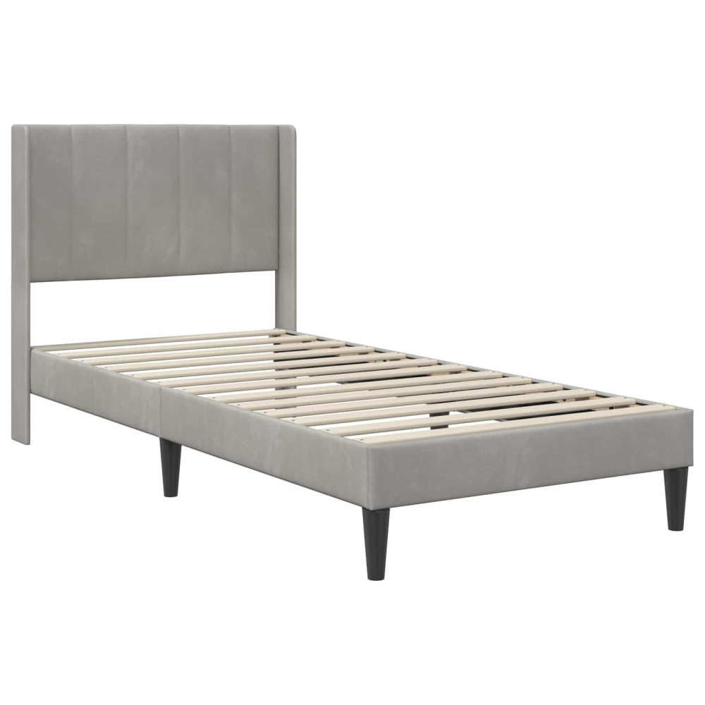 Produktbild för Sängram med madrass med huvudgavel Ljusgrå 90 x 190 cm Sammet