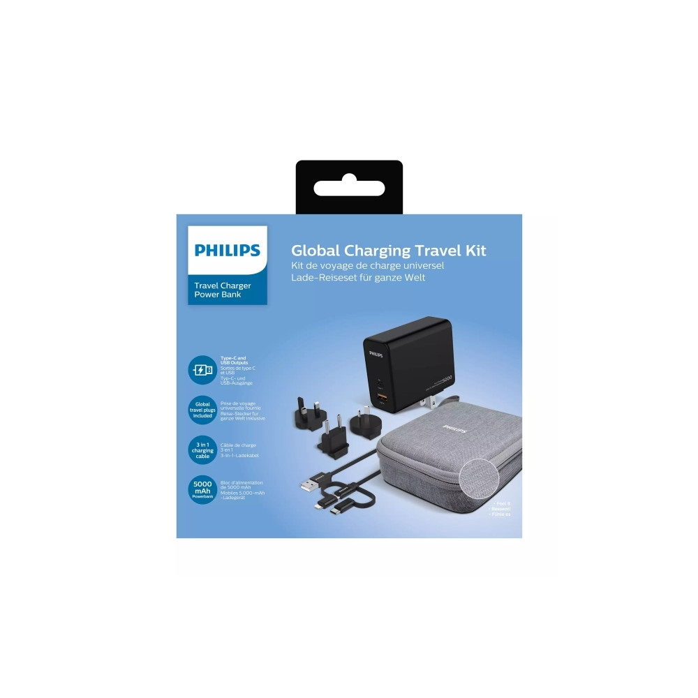 Produktbild för PHILIPS reseadapter med powerbank 5000mAh