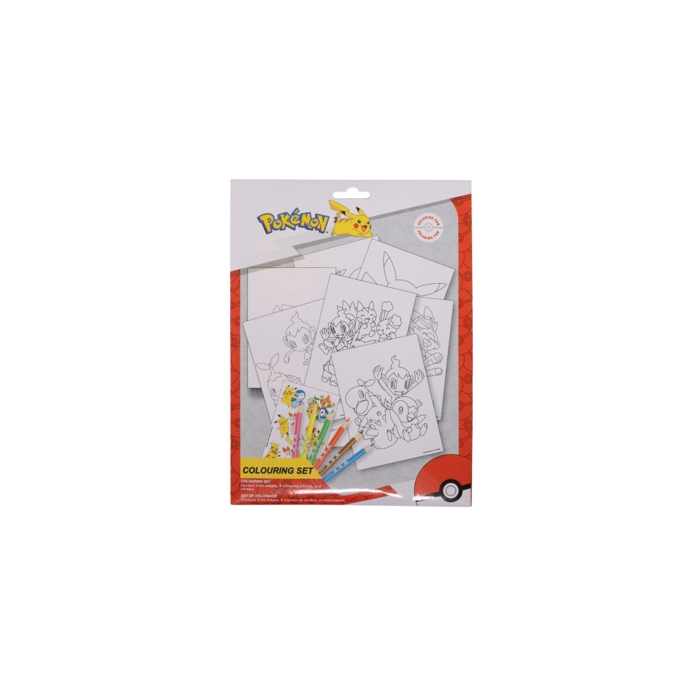 Produktbild för POKÉMON färgläggningsset med färgläggningsark och 6 förvässa...