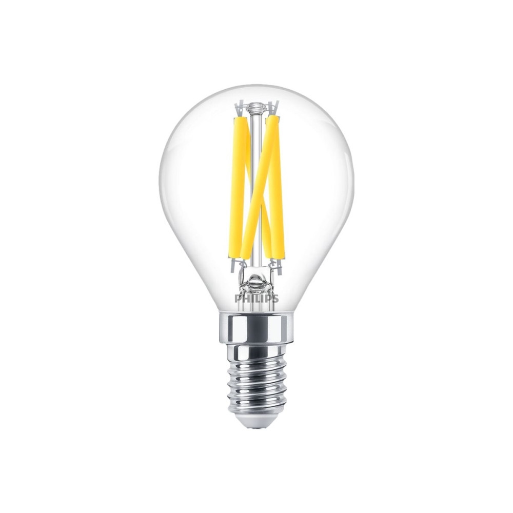 Produktbild för Philips - LED-glödlampa med filament - form: P45 - klar finish - E14 - 3.4 W - varmt vitt ljus - 2200-2700 K