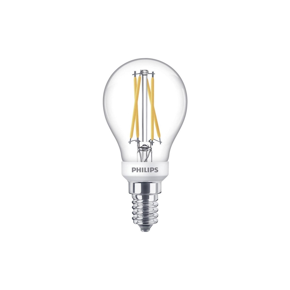 Produktbild för Philips - LED-glödlampa med filament - form: P45 - klar finish - E14 - 3.4 W - varmt vitt ljus - 2200-2700 K