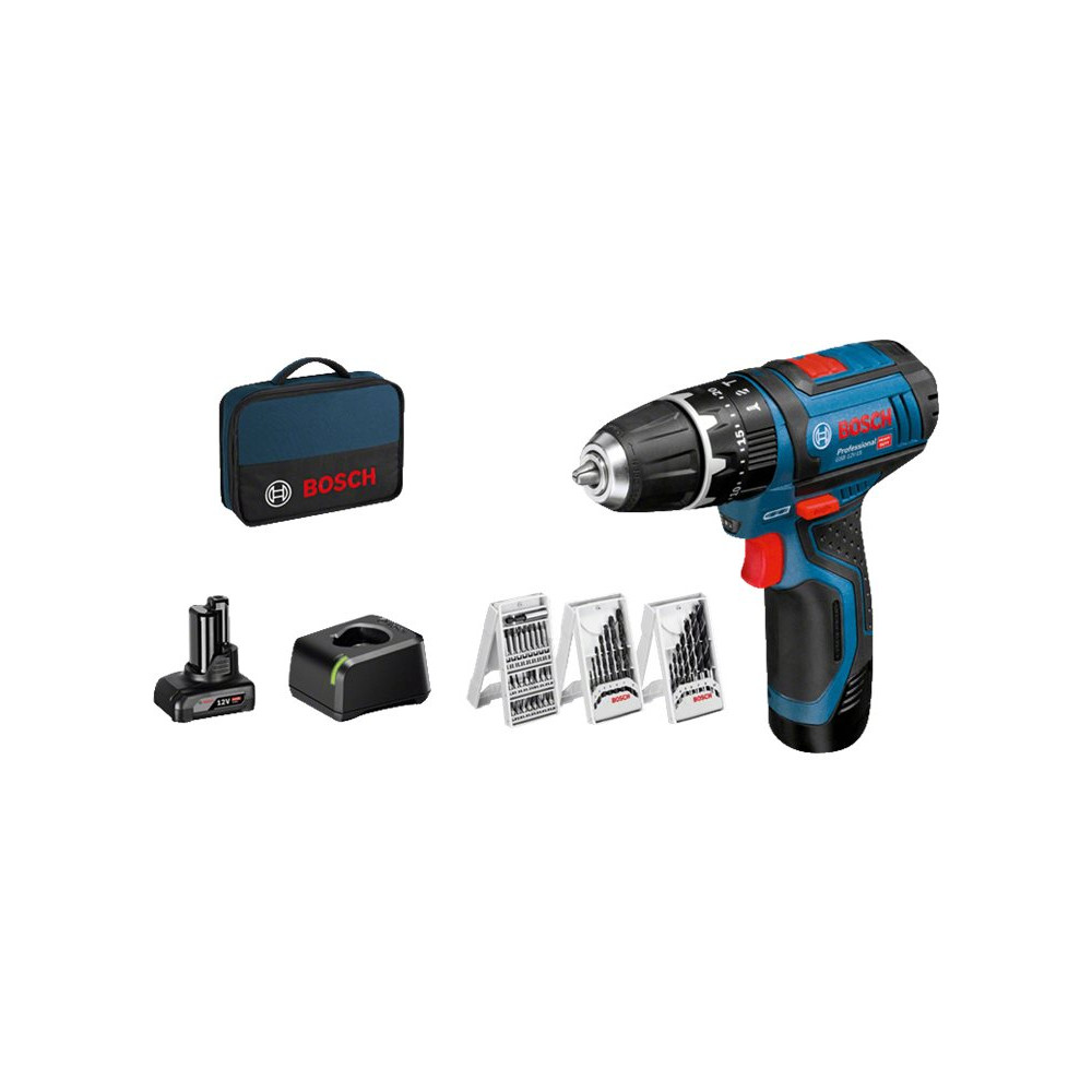 Produktbild för Bosch GSB 12V-15 Professional - slagborr/skruvdragare - sladdlös - 2 hastigheter - 2 batterier