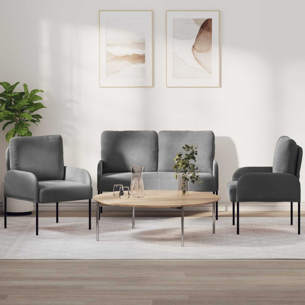 Produktbild för Soffgrupper med kudde 3 pcs Mörkgrå 115 x 56 x 80 cm Plywood