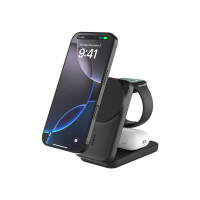 Produktbild för Belkin UltraCharge trådlöst laddställ - 3-i-1, magnetisk, vikbar, med Qi2 - + växelströmsadapter - 25 Watt - MFI-certifierad