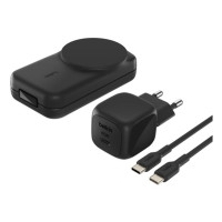 Produktbild för Belkin UltraCharge trådlöst laddställ - 3-i-1, magnetisk, vikbar, med Qi2 - + växelströmsadapter - 25 Watt - MFI-certifierad