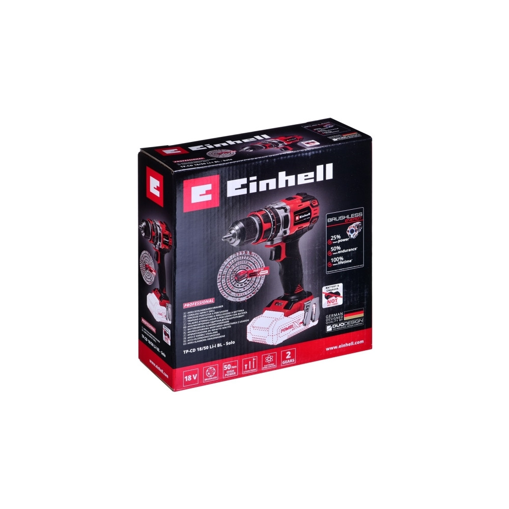 Produktbild för Einhell TE-CD 18/50 Li BL Solo, Pistolgreppsborrmaskin, Nyck...