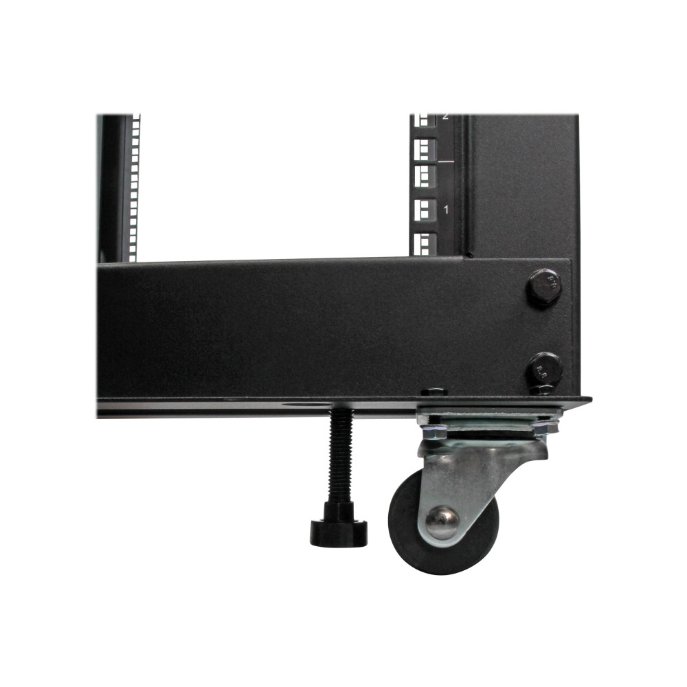 Produktbild för StarTech.com 25U-serverrack med öppen ram - 4 stolpar justerbart djup (59 cm till 104 cm) rack för nätverksutrustning med hjul/nivåfötter/kabelhantering (4POSTRACK25U) - rack - 25U