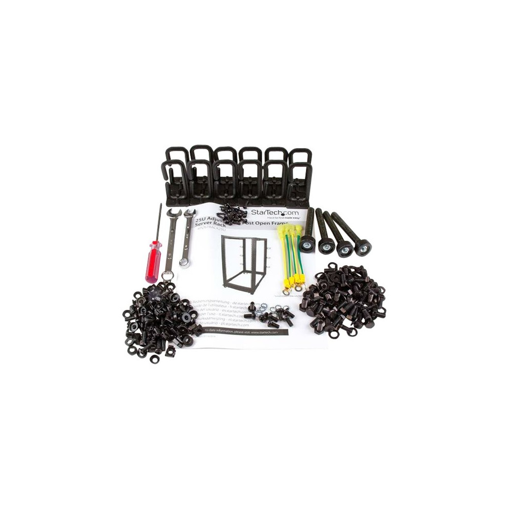 Produktbild för StarTech.com 25U-serverrack med öppen ram - 4 stolpar justerbart djup (59 cm till 104 cm) rack för nätverksutrustning med hjul/nivåfötter/kabelhantering (4POSTRACK25U) - rack - 25U