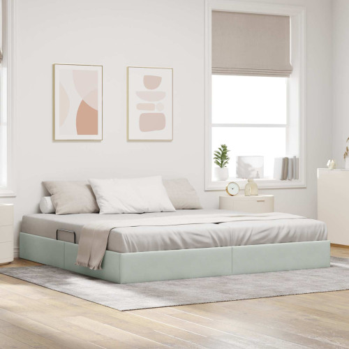 vidaXL Ottoman Sängram med lagring Ljusgrå 200 x 200 cm Sammet