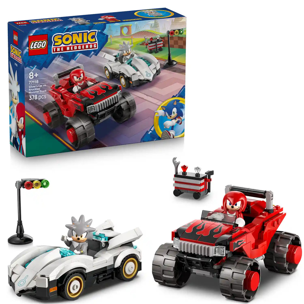 Produktbild för LEGO® Sonic the Hedgehog™ 77118 Silver a jeho auto vs. Knuckles a jeho monster truck