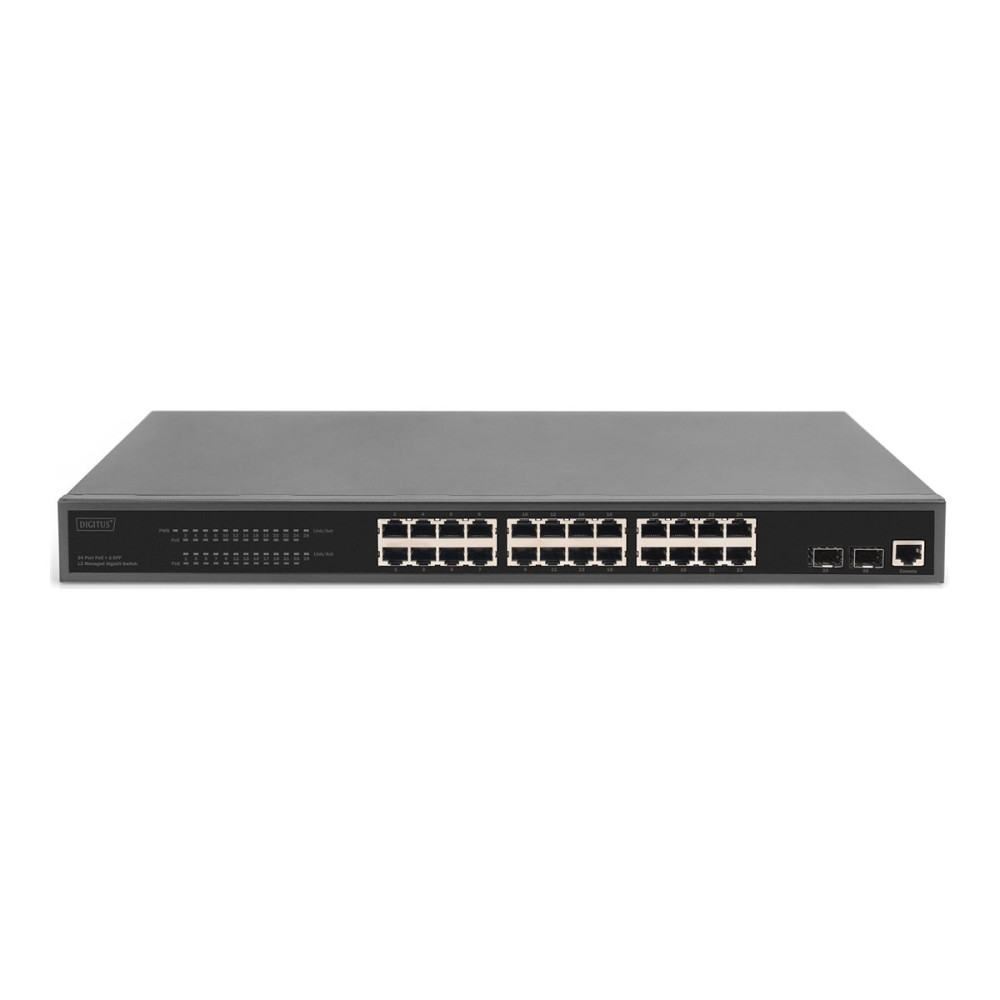 Produktbild för DIGITUS - switch - 19", L2, 2 uplink ports, af/at - 24 portar - Administrerad - rackmonterbar