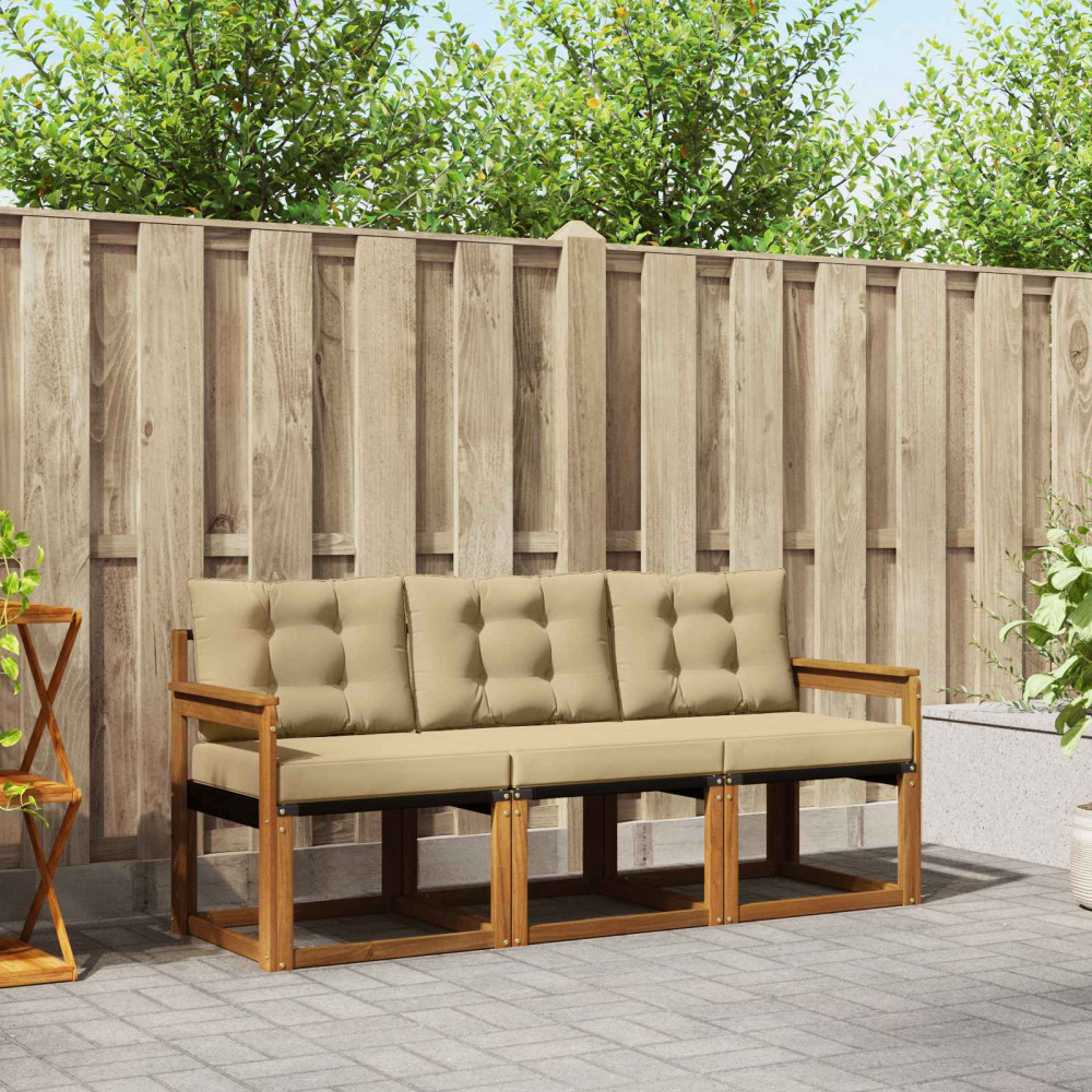 Produktbild för Utomhussoffset med kudde 3 pcs Naturlig och Beige