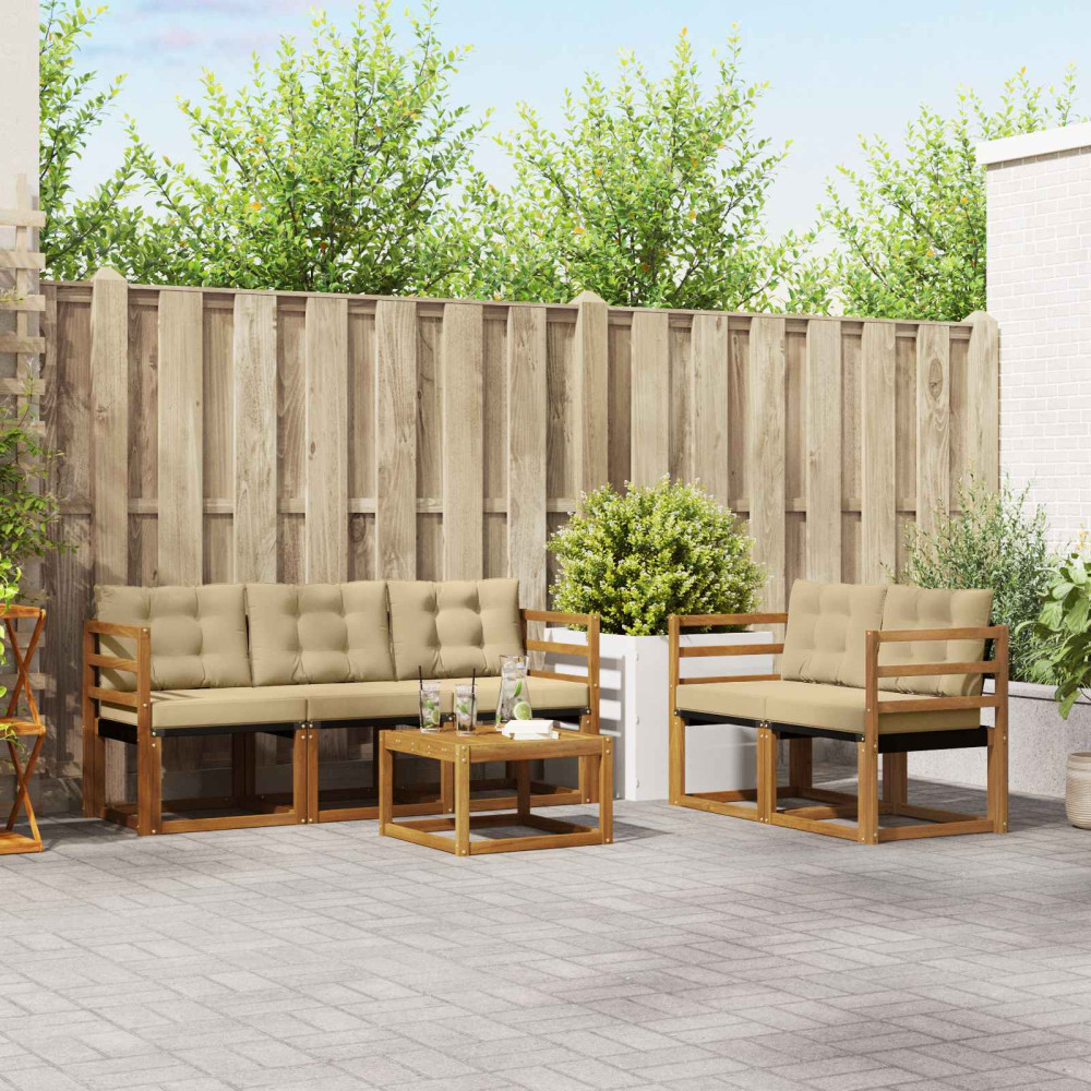 Produktbild för Utomhussoffset med kudde 6 pcs Naturlig och Beige