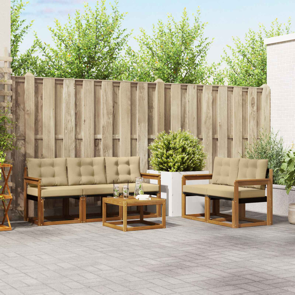 Produktbild för Utomhussoffset med kudde 6 pcs Naturlig och Beige