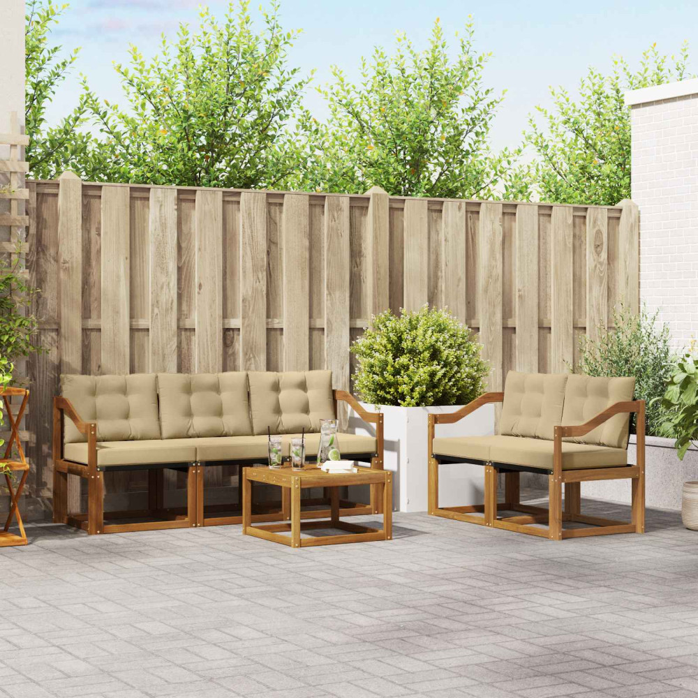 Produktbild för Utomhussoffset med kudde 6 pcs Naturlig och Beige