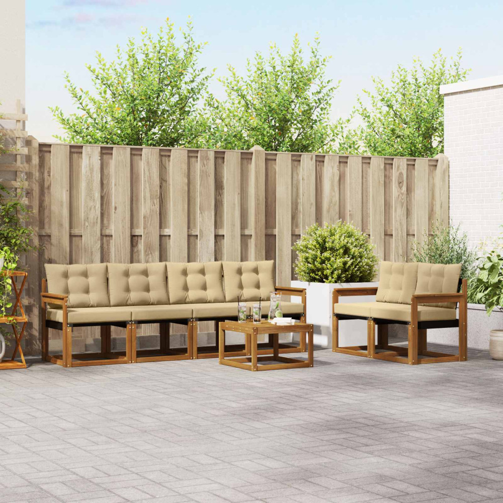 Produktbild för Utomhussoffset med kudde 7 pcs Naturlig och Beige