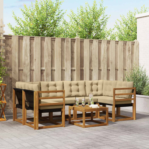vidaXL Utomhussoffset med kudde 7 pcs Naturlig och Beige