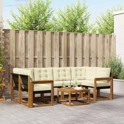 vidaXL Utomhussoffset med kudde 7 pcs Naturlig och Grädde - Möbelset