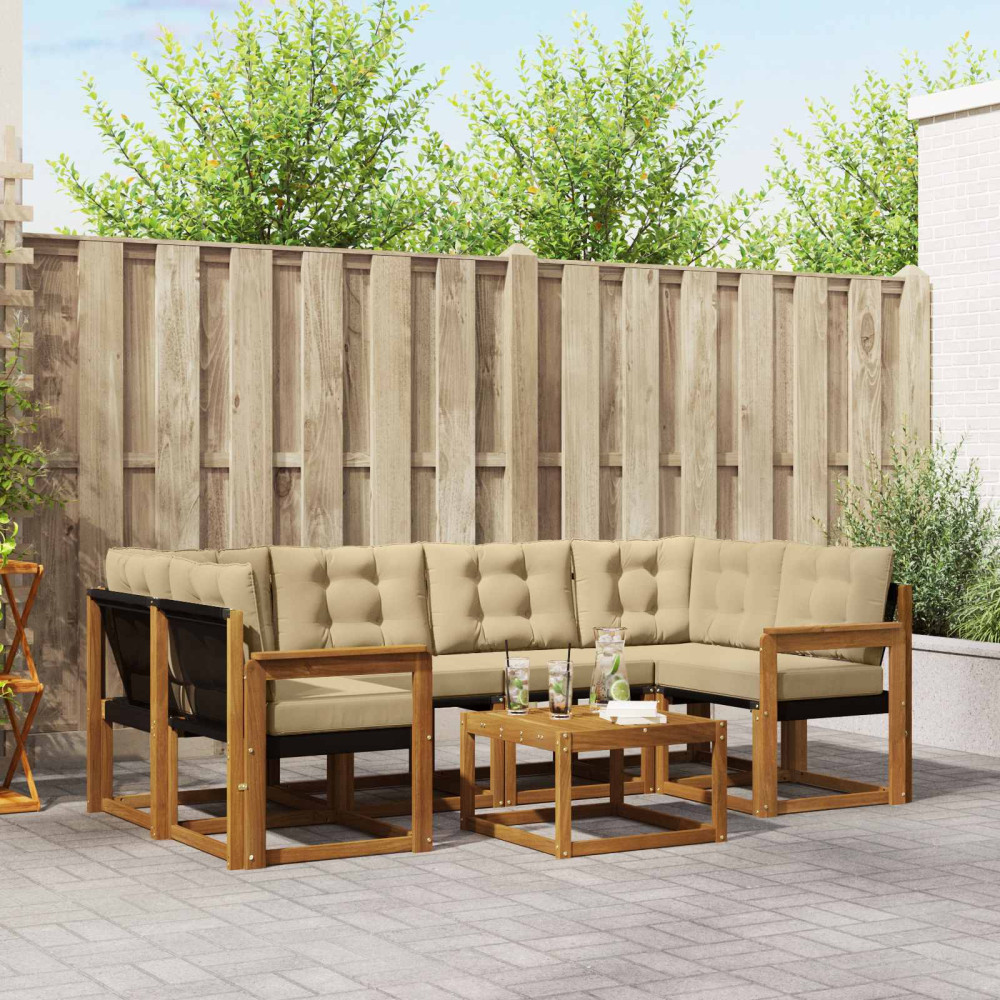 Produktbild för Utomhussoffset med kudde 7 pcs Naturlig och Beige
