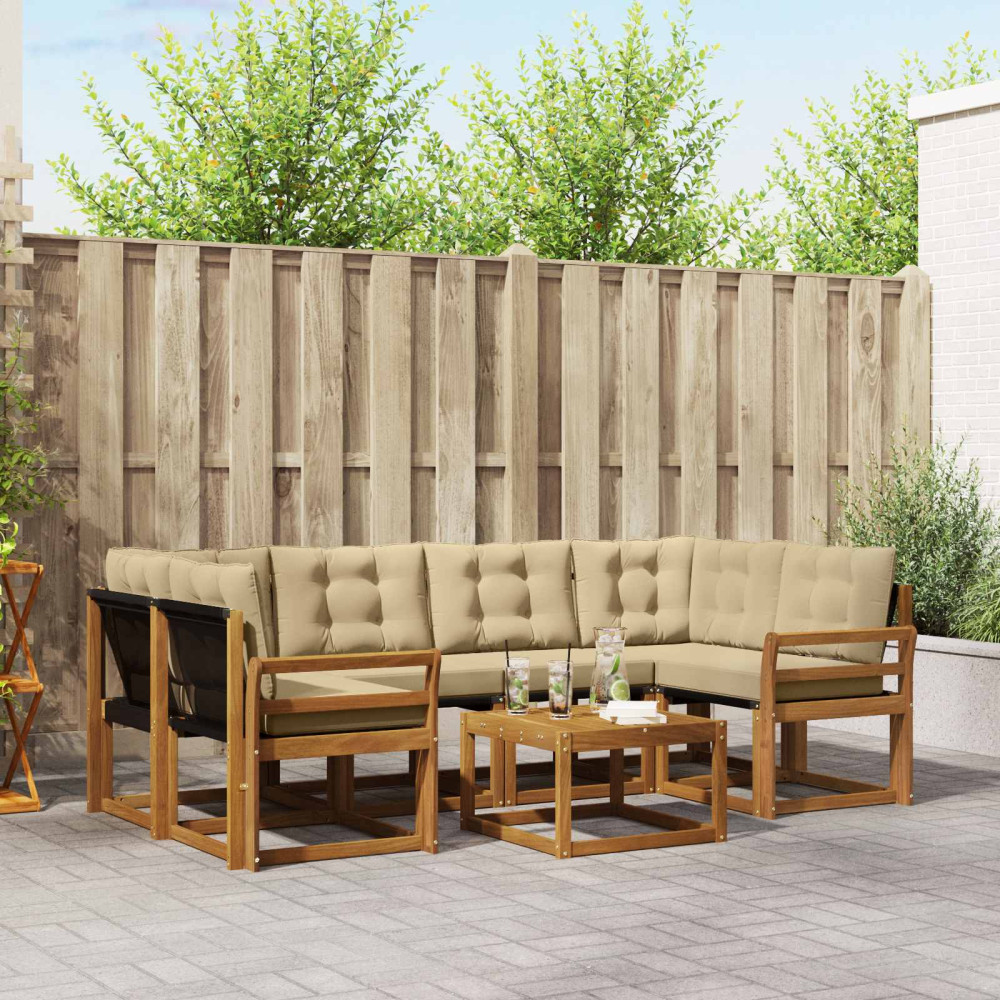 Produktbild för Utomhussoffset med kudde 7 pcs Naturlig och Beige