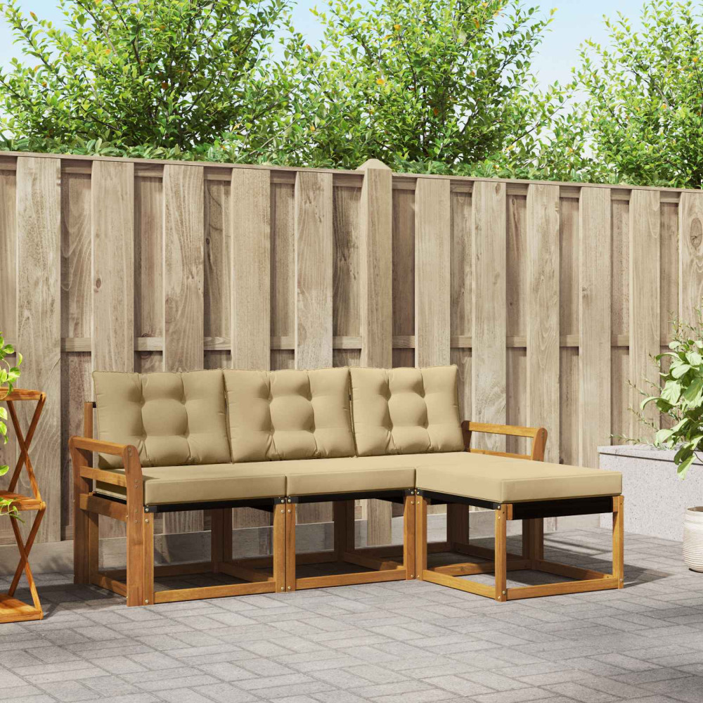 Produktbild för Utomhussoffset med kudde 4 pcs Naturlig och Beige