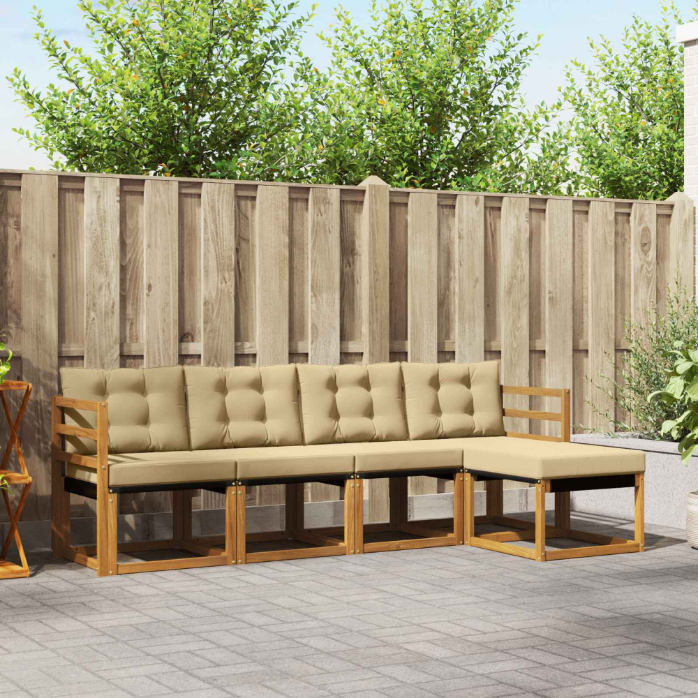 Produktbild för Utomhussoffset med kudde 5 pcs Naturlig och Beige