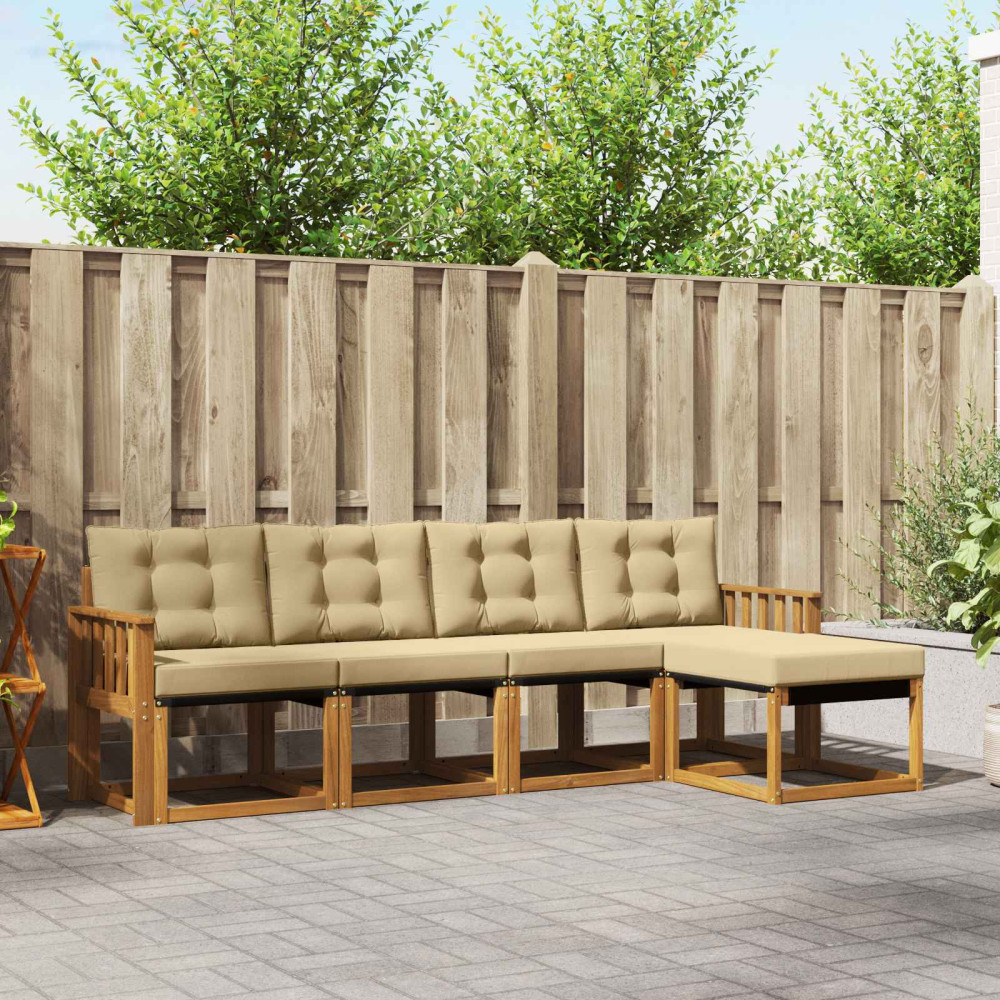 Produktbild för Utomhussoffset med kudde 5 pcs Naturlig och Beige
