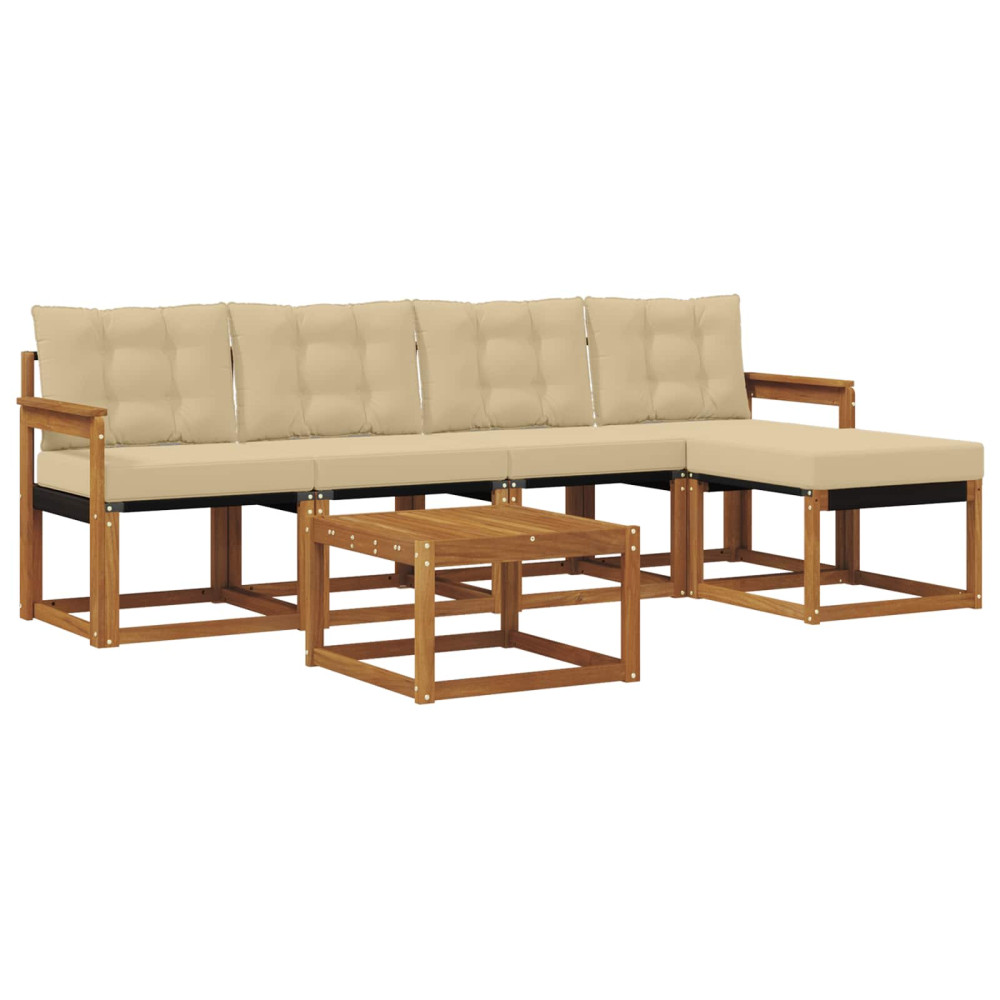Produktbild för Utomhussoffset med kudde 6 pcs Naturlig och Beige