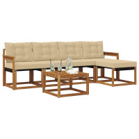 Produktbild för Utomhussoffset med kudde 6 pcs Naturlig och Beige