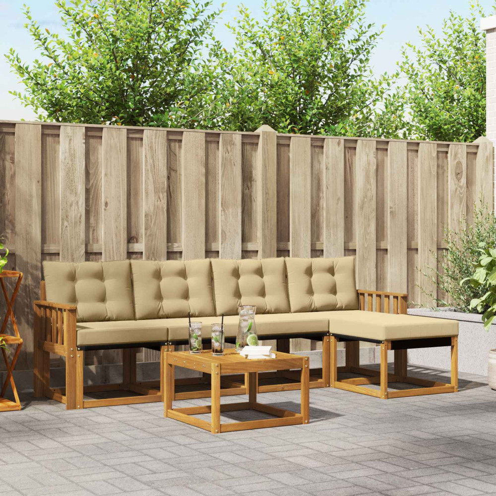 Produktbild för Utomhussoffset med kudde 6 pcs Naturlig och Beige