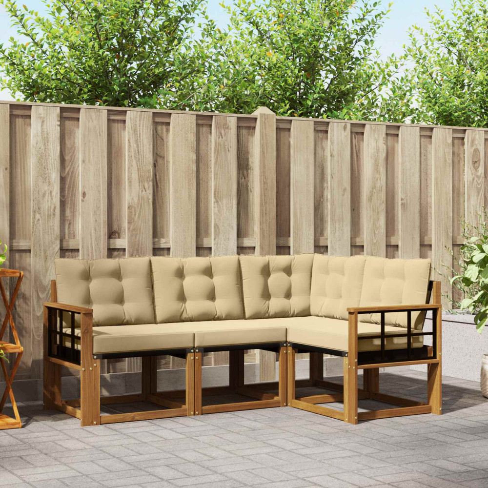 Produktbild för Utomhussoffset med kudde 4 pcs Naturlig och Beige
