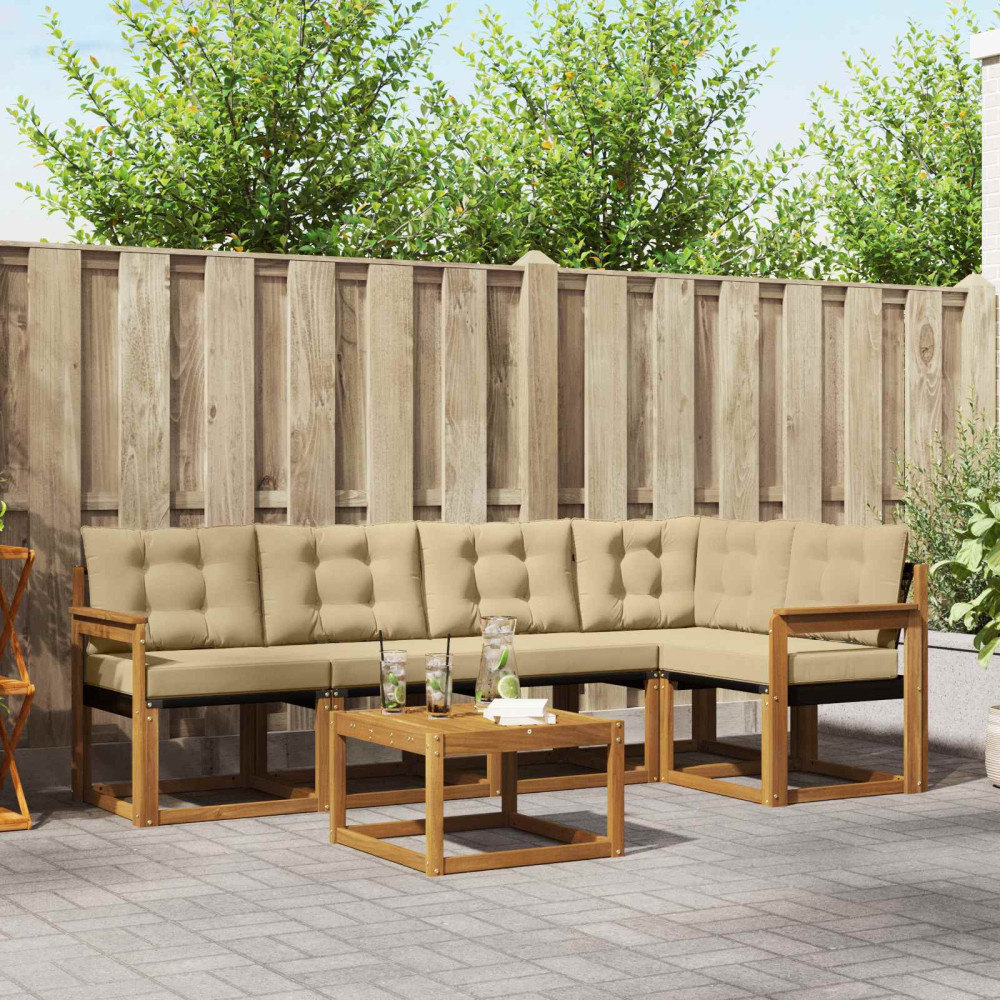 Produktbild för Utomhussoffset med kudde 6 pcs Naturlig och Beige