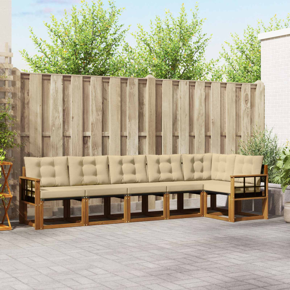 Produktbild för Utomhussoffset med kudde 6 pcs Naturlig och Beige