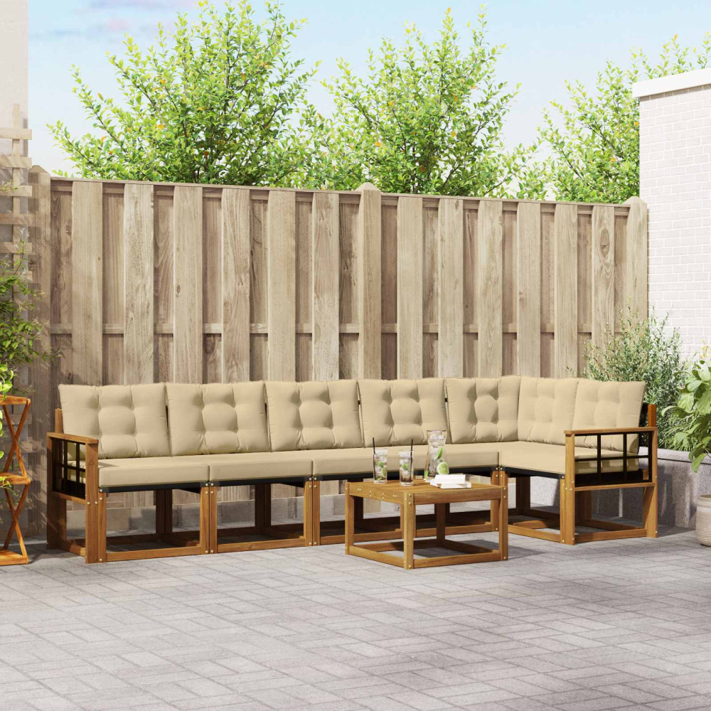 Produktbild för Utomhussoffset med kudde 7 pcs Naturlig och Beige