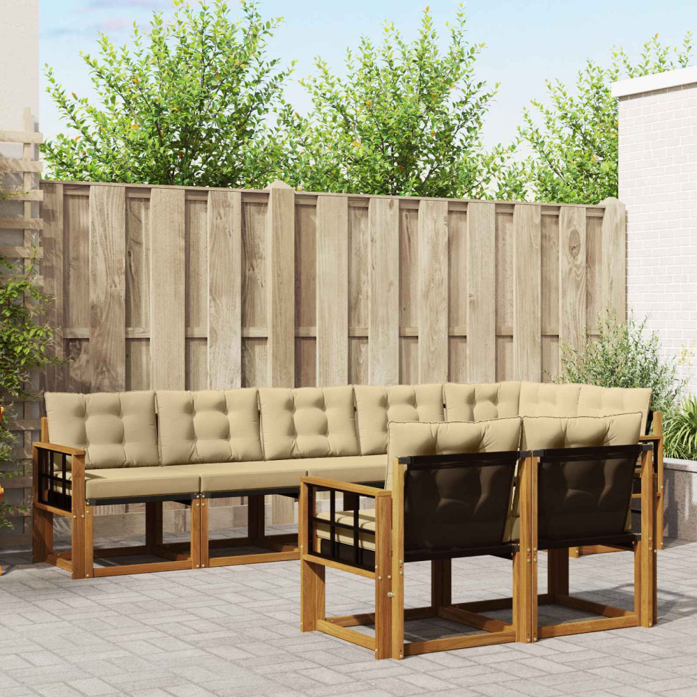 Produktbild för Utomhussoffset med kudde 8 pcs Naturlig och Beige
