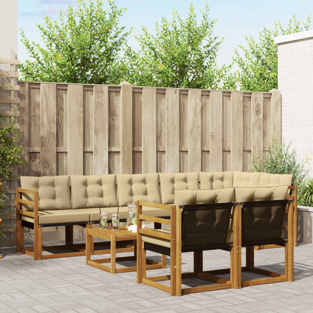 Produktbild för Utomhussoffset med kudde 9 pcs Naturlig och Beige