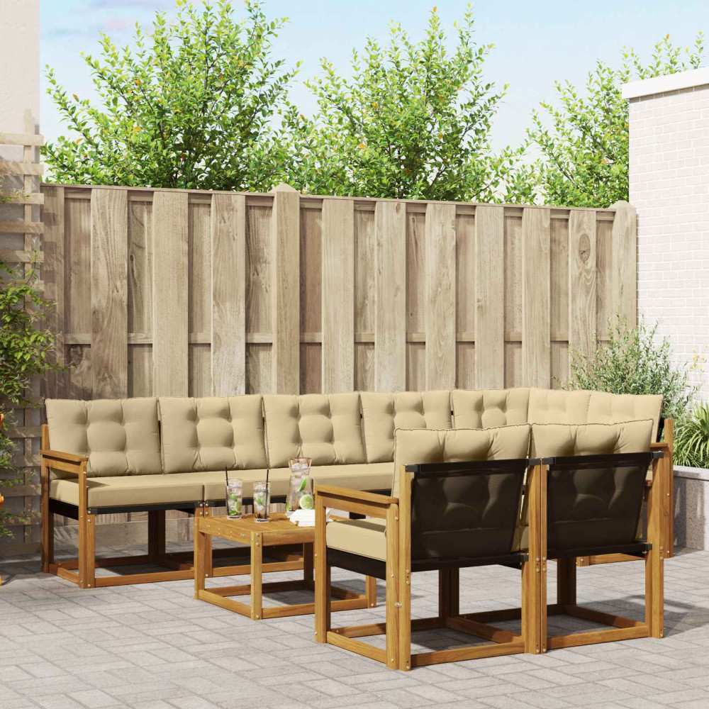 Produktbild för Utomhussoffset med kudde 9 pcs Naturlig och Beige