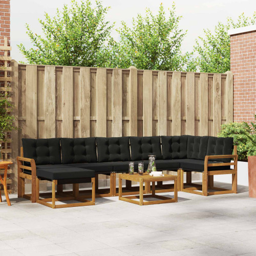 vidaXL Utomhussoffset med kudde 8 pcs Naturlig och svart - Möbelset