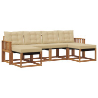 Produktbild för Utomhussoffset med kudde 6 pcs Naturlig och Beige