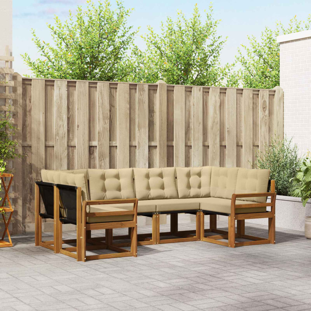 Produktbild för Utomhussoffset med kudde 6 pcs Naturlig och Beige