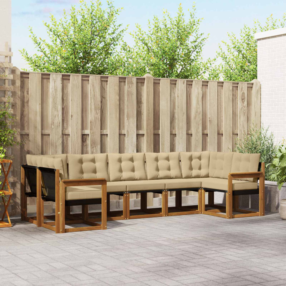 Produktbild för Utomhussoffset med kudde 7 pcs Naturlig och Beige