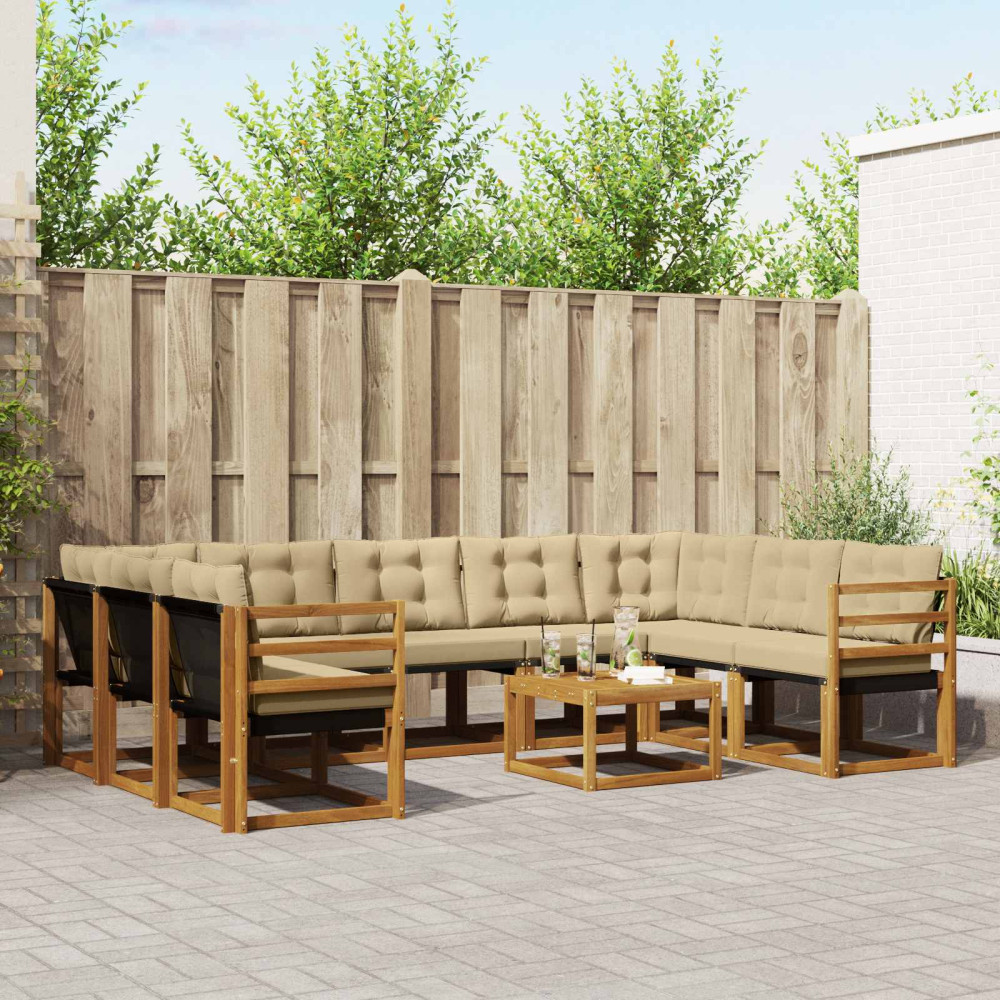 Produktbild för Utomhussoffset med kudde 10 pcs Naturlig och Beige