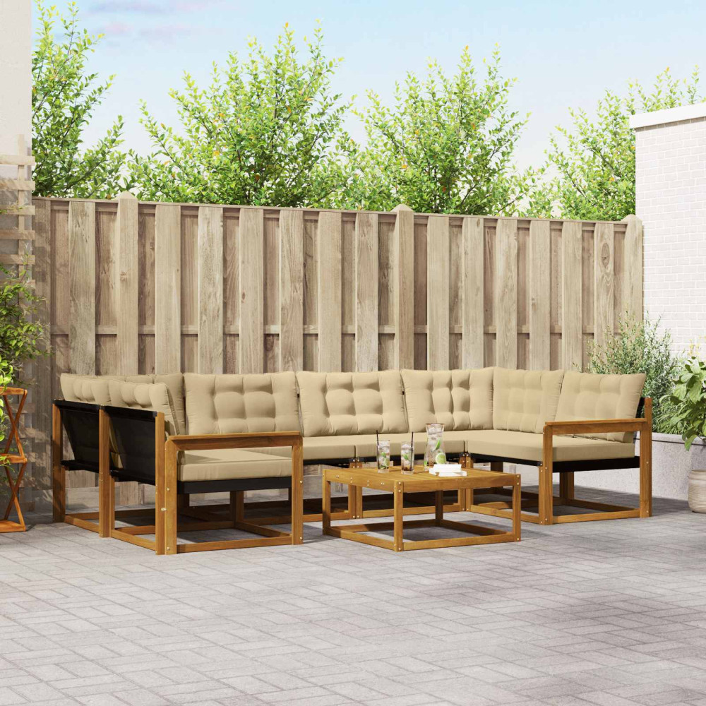 Produktbild för Utomhussoffset med kudde 7 pcs Naturlig och Beige
