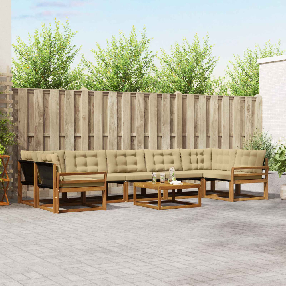 Produktbild för Utomhussoffset med kudde 8 pcs Naturlig och Beige