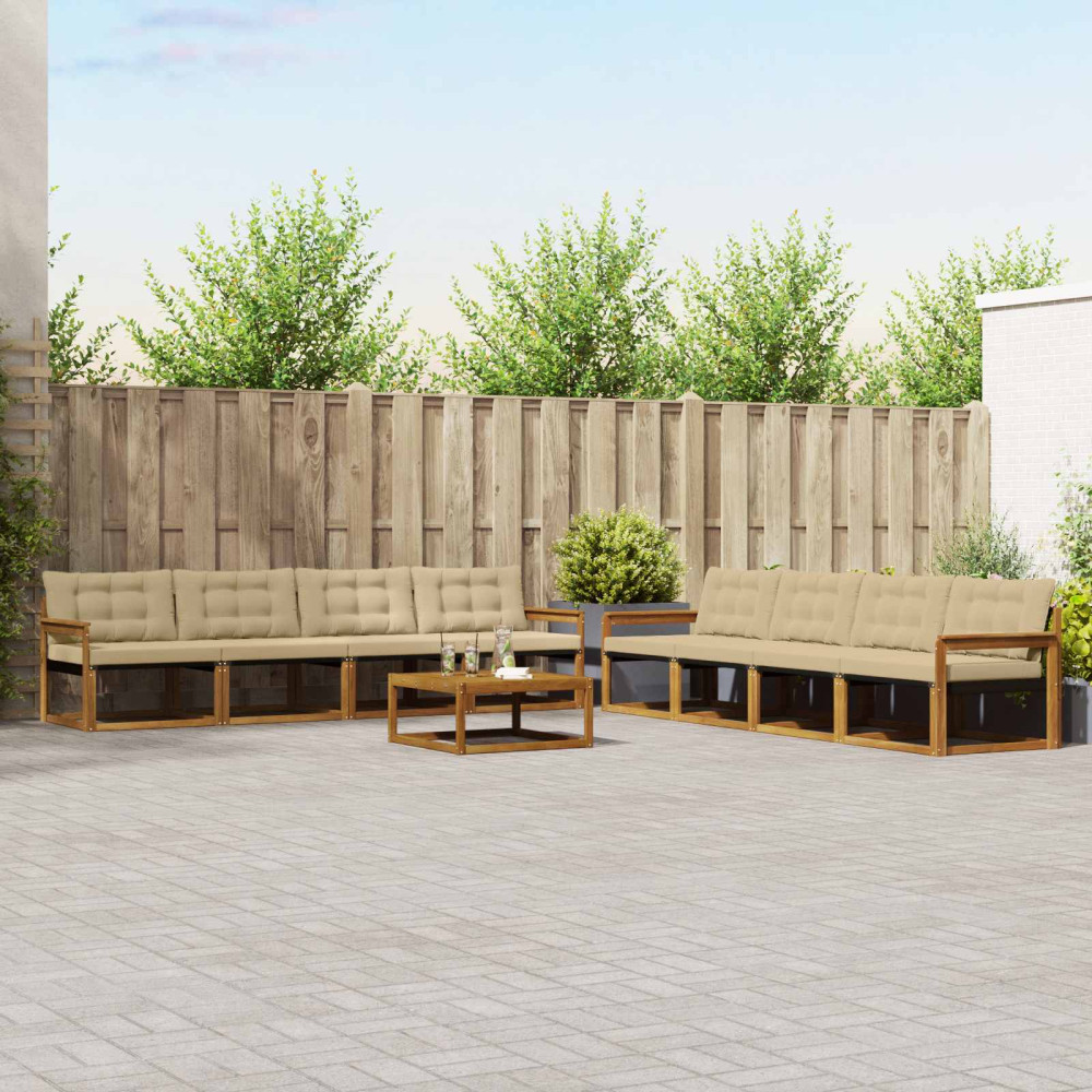 Produktbild för Utomhussoffset med kudde 9 pcs Naturlig och Beige