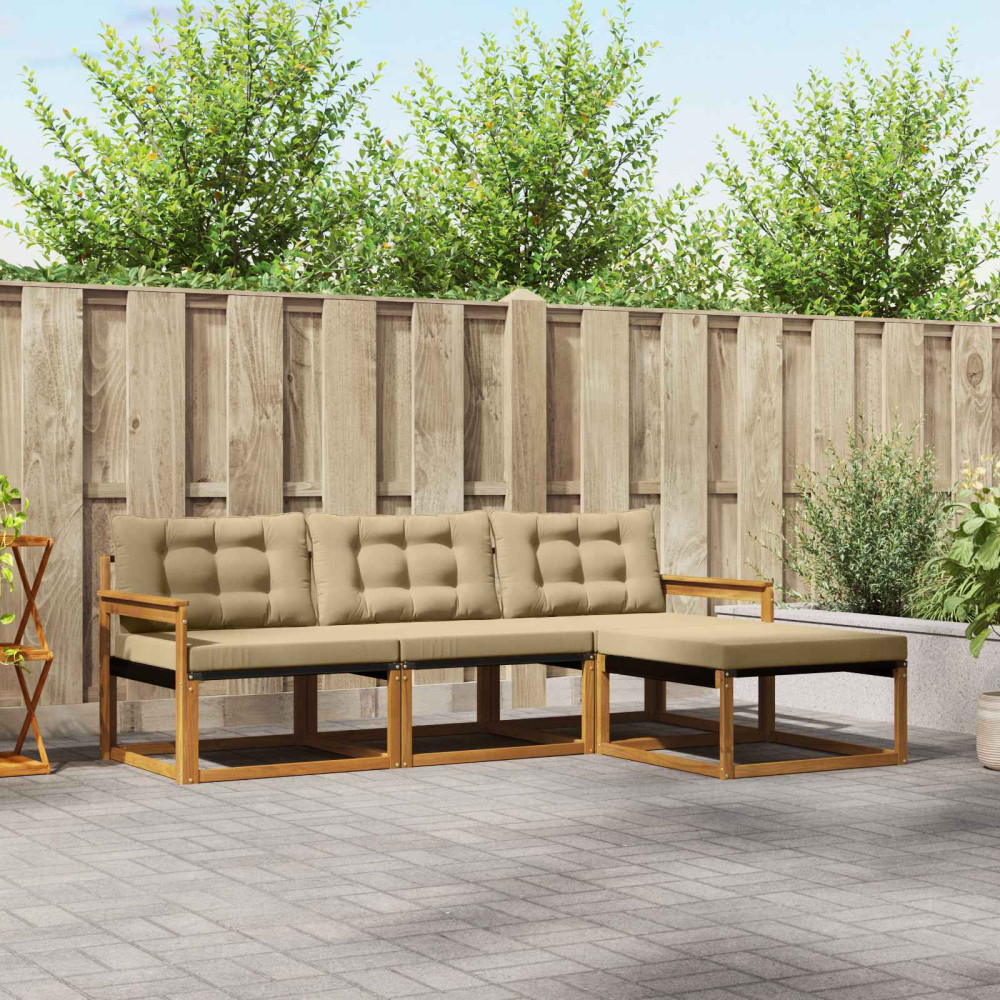 Produktbild för Utomhussoffset med kudde 4 pcs Naturlig och Beige